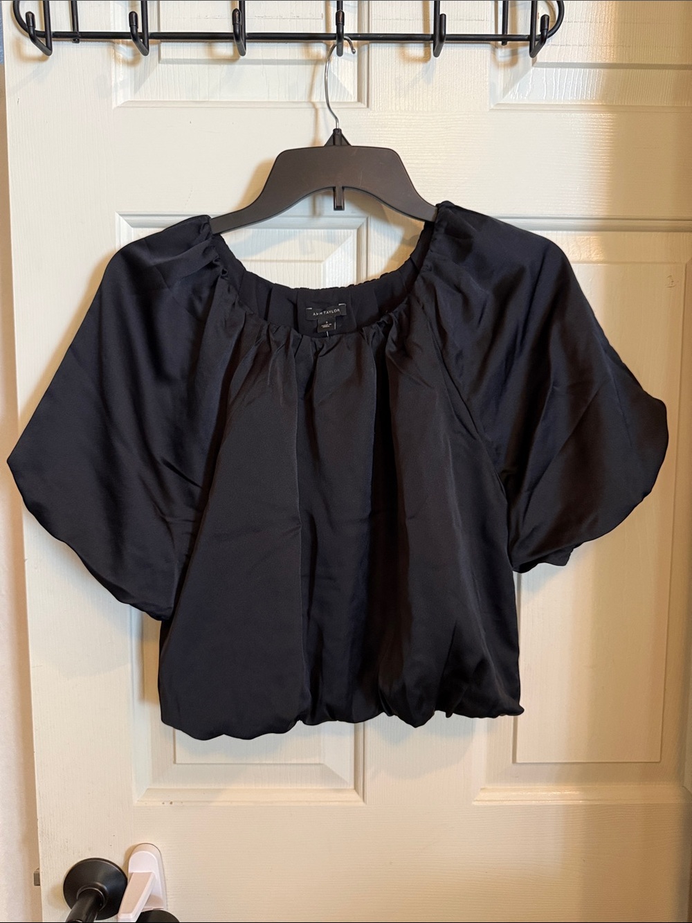 Ann Taylor Black Puff-Sleeve Peasant Blouse